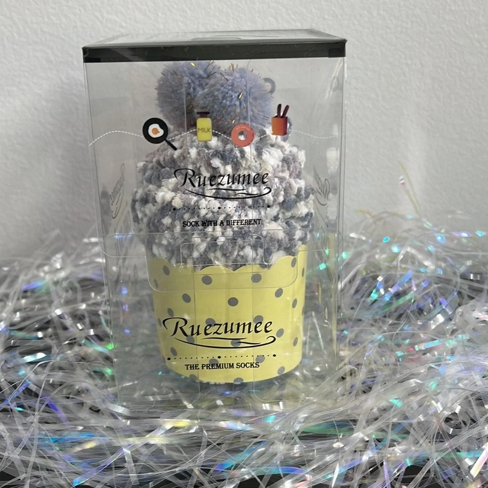 Christmas Gift Confetti Cupcake Socks with Pom Poms in Box